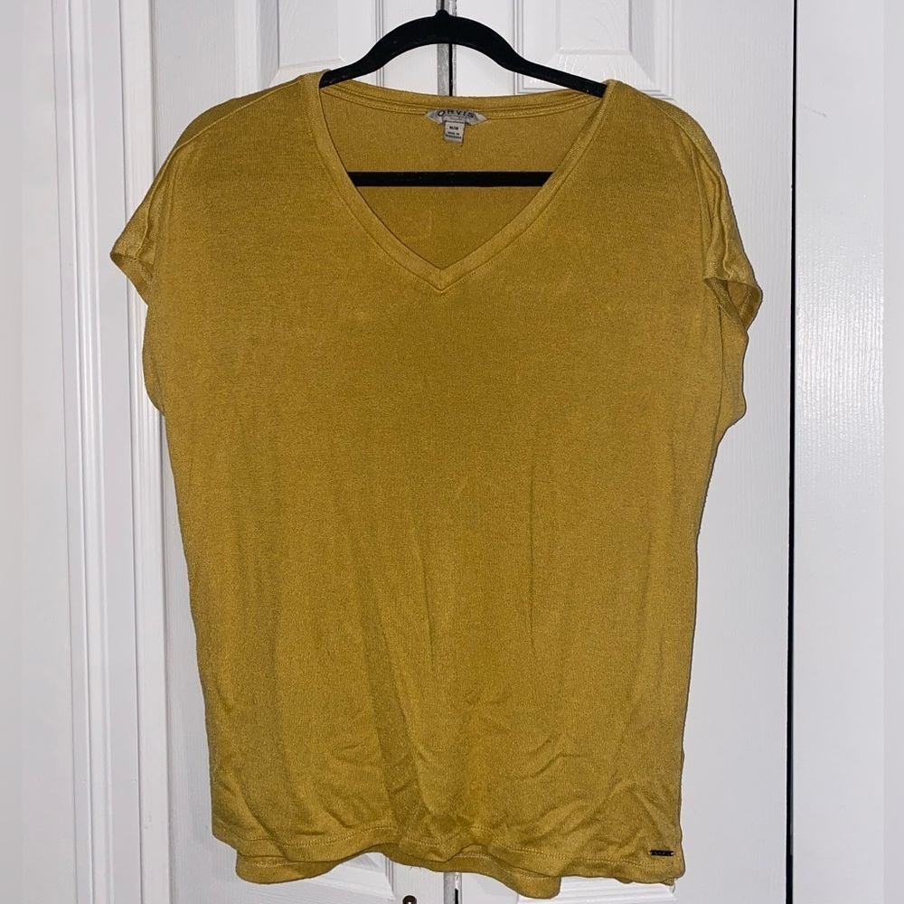 Orvis Yellow Tunic Knit Top Blouse Sleeveless Shirt Size Med V Neck